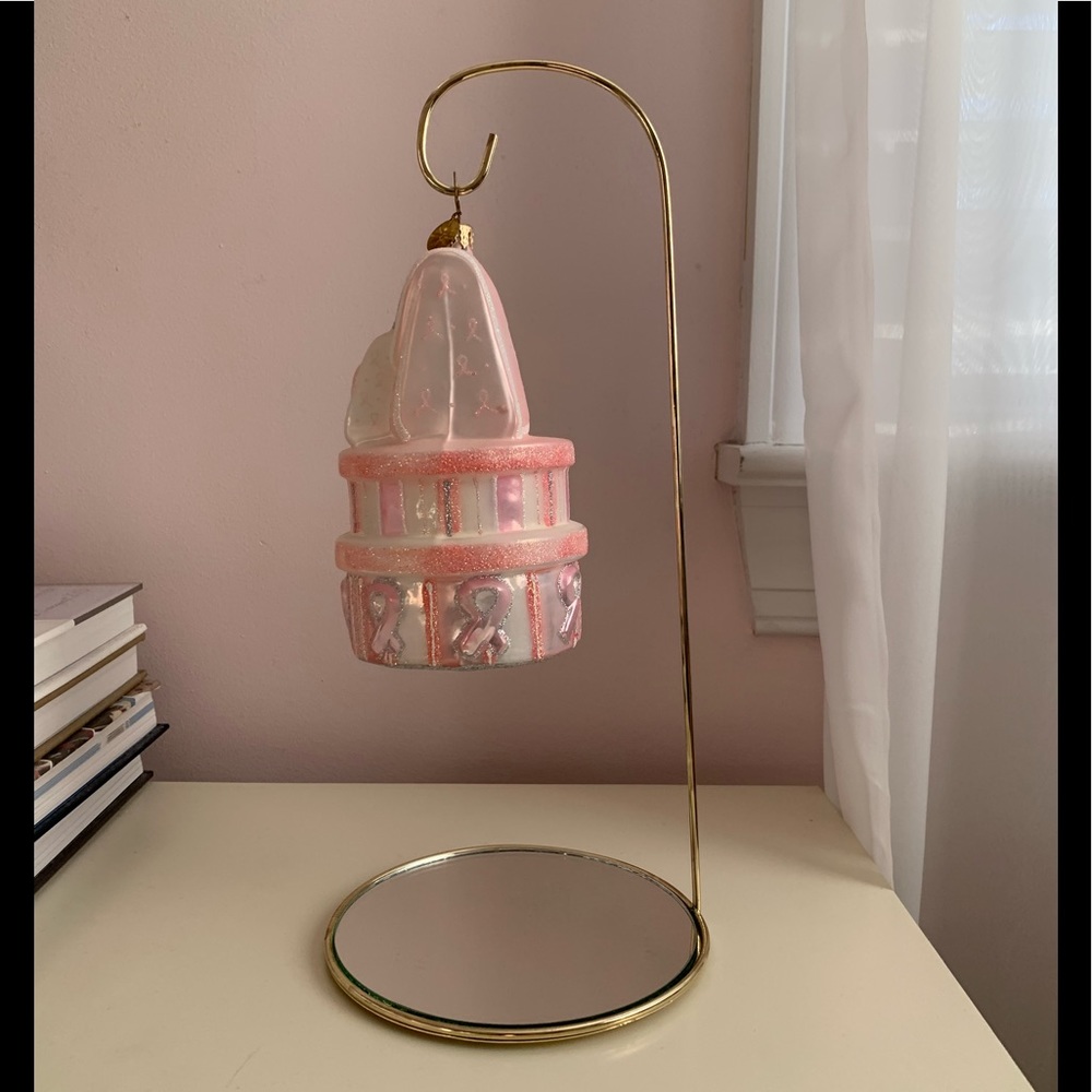 Christopher Radko Caring Gift Breast Cancer Pink Ribbon Christmas Ornament Stand